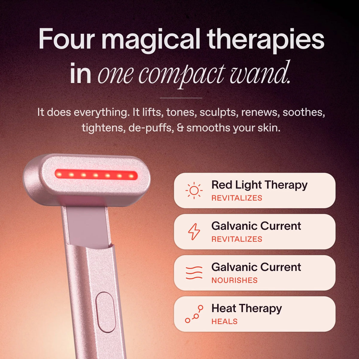 An image of the Solawave red light therapy wand explaining the benefits of the wand