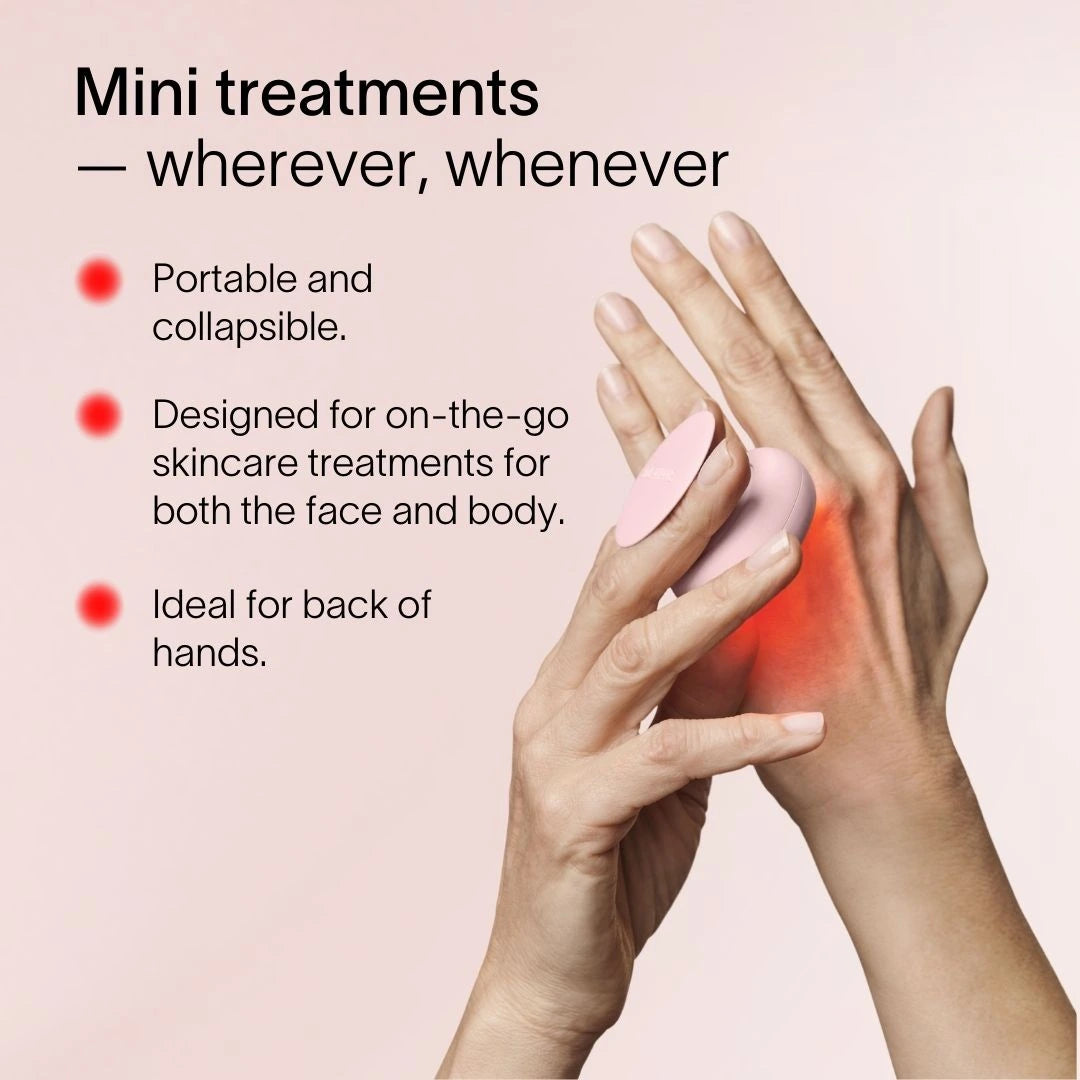 An image showcasing the benefits of the compact red light therapy device