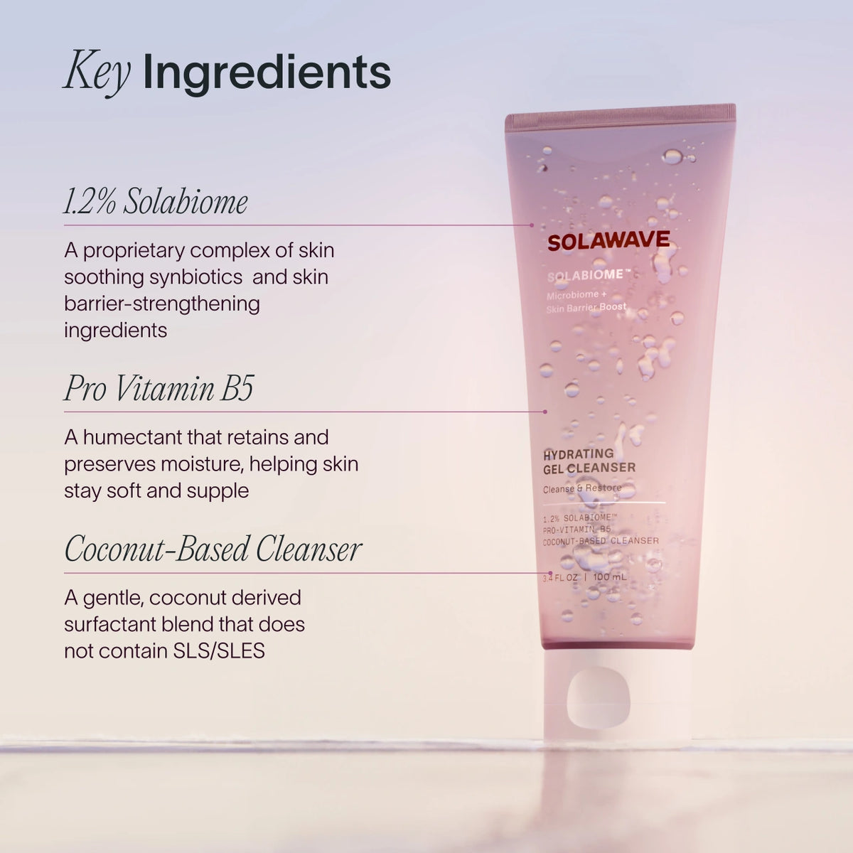 An image showing the ingredients of the Pre- & Probiotic Hydrating Gel Cleanser