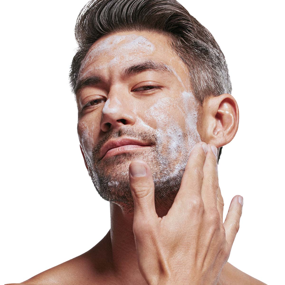 An image of a man using hydrating cleanser on his face