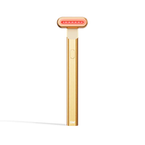 4-in-1 Radiant Renewal Skincare Wand with Red Light Therapy - in gold features a minimalist design, flat rounded head, and red LED light to help reduce fine lines with advanced skincare tech and simple one-button control. || gold
